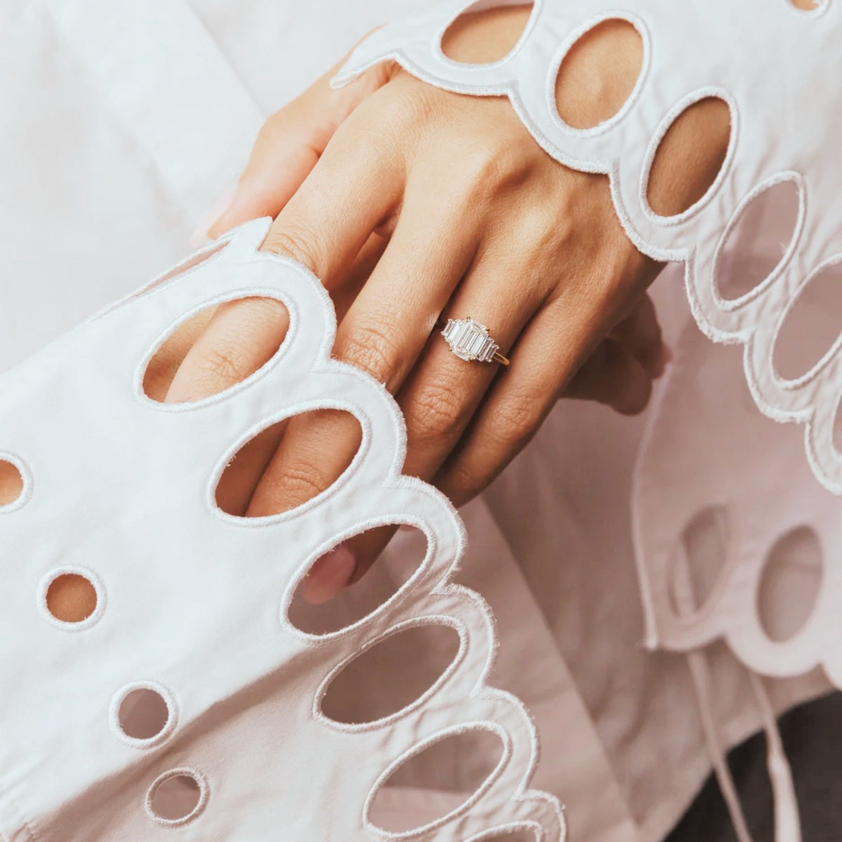 Emerald Cut Lab Grown Diamond Bar Engagement Ring | East-West Baguette Style | 14K Solid Gold Modern Minimal Bridal Ring