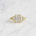 Emerald Cut Lab Grown Diamond Engagement Ring | 14K Gold Baguette Bar Ring