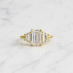 Emerald Cut Lab Grown Diamond Bar Engagement Ring | East-West Baguette Style | 14K Solid Gold Modern Minimal Bridal Ring