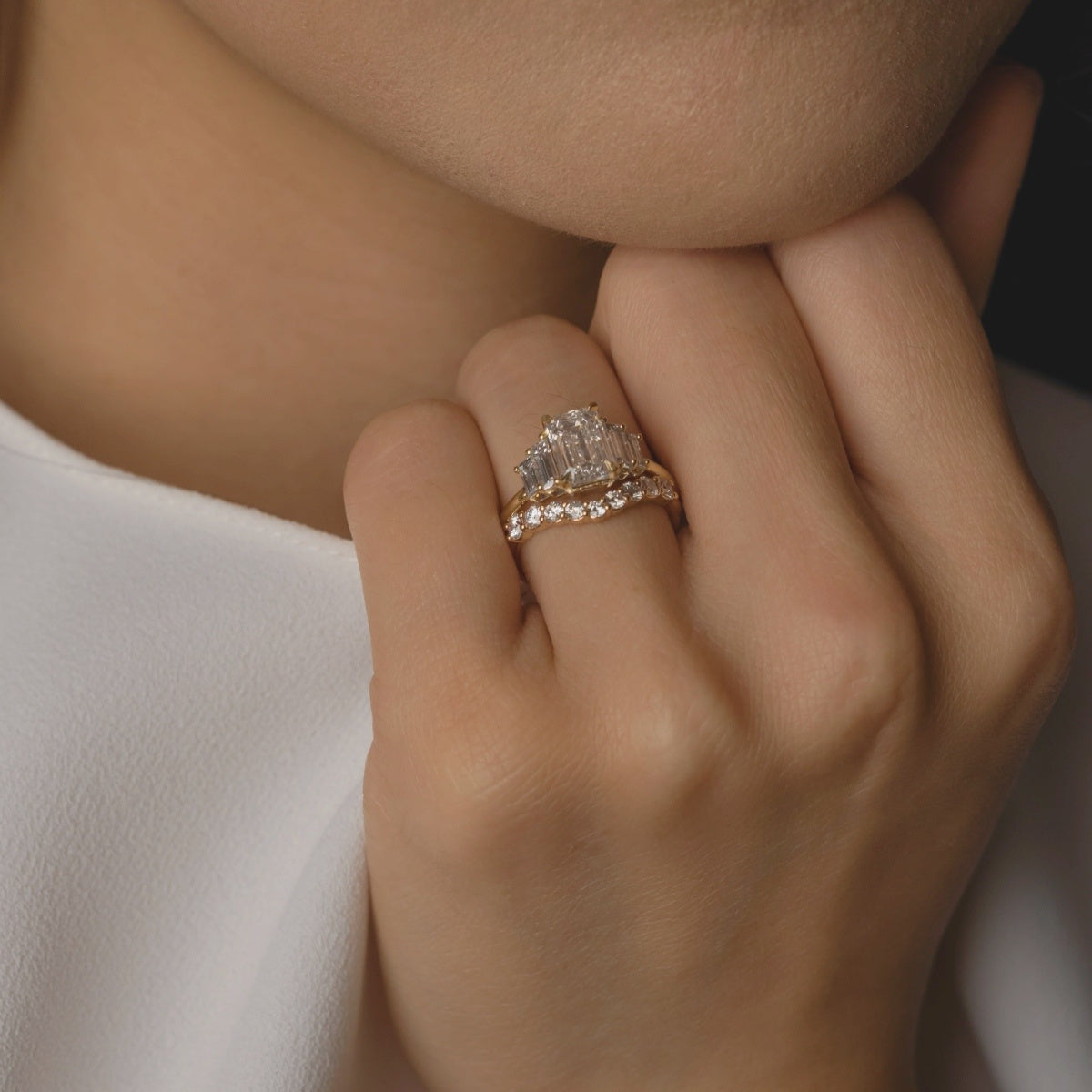 Emerald Cut Lab Grown Diamond Bar Engagement Ring | East-West Baguette Style | 14K Solid Gold Modern Minimal Bridal Ring