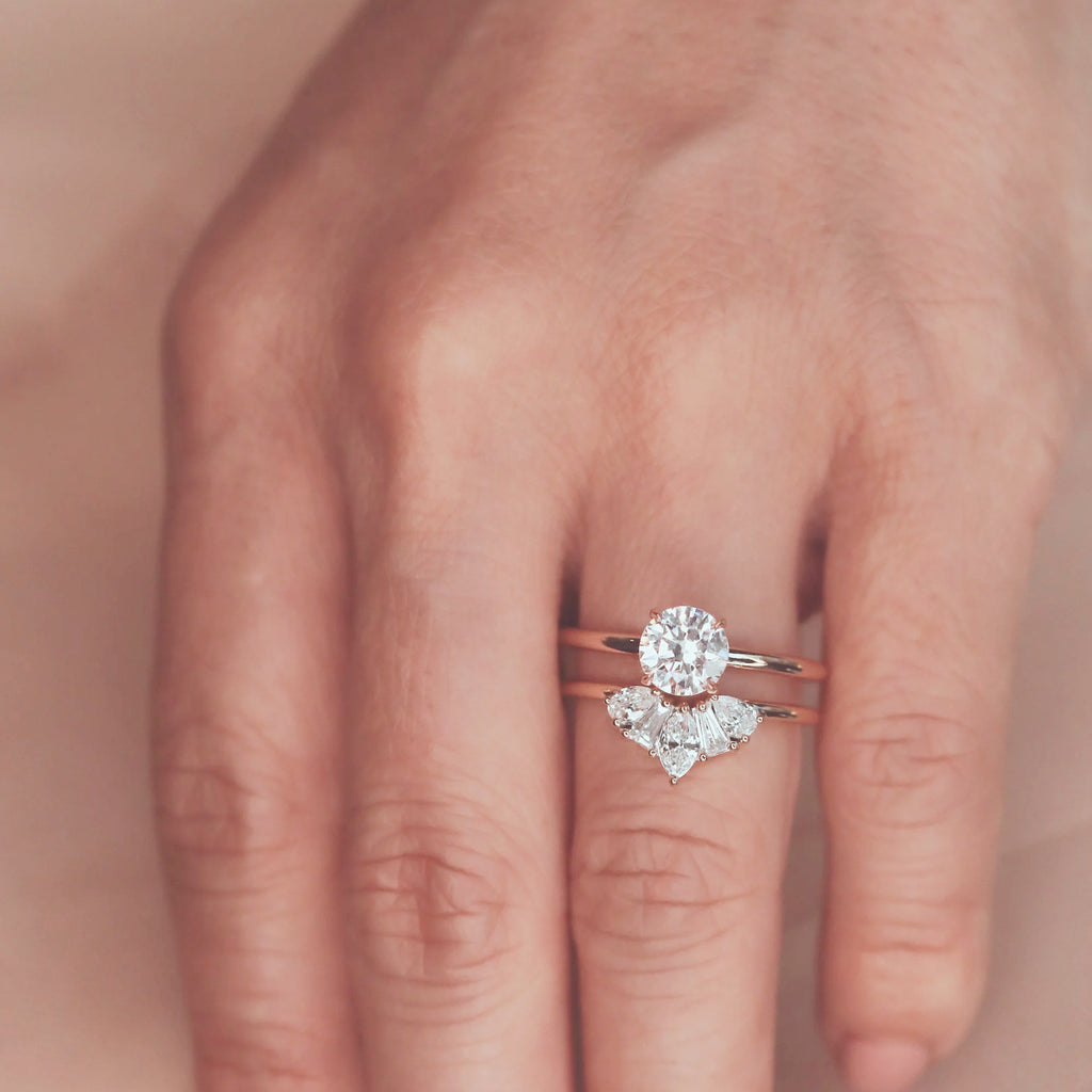 Curved Wedding Band | Lab Grown Diamond | Mixed Cut | 14K Gold Stacking Ring