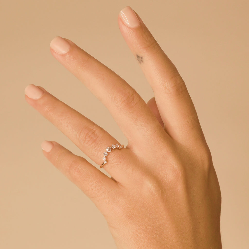 Curved Wedding Band | Lab Grown Diamond | 14K Yellow Gold | Stacking Anniversary Ring