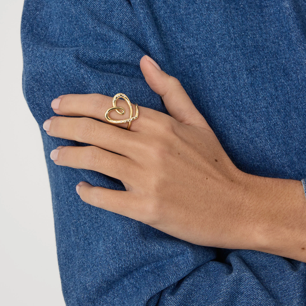 Romantic Heart Wave Diamond Ring | Lab Grown | 14K Yellow Gold