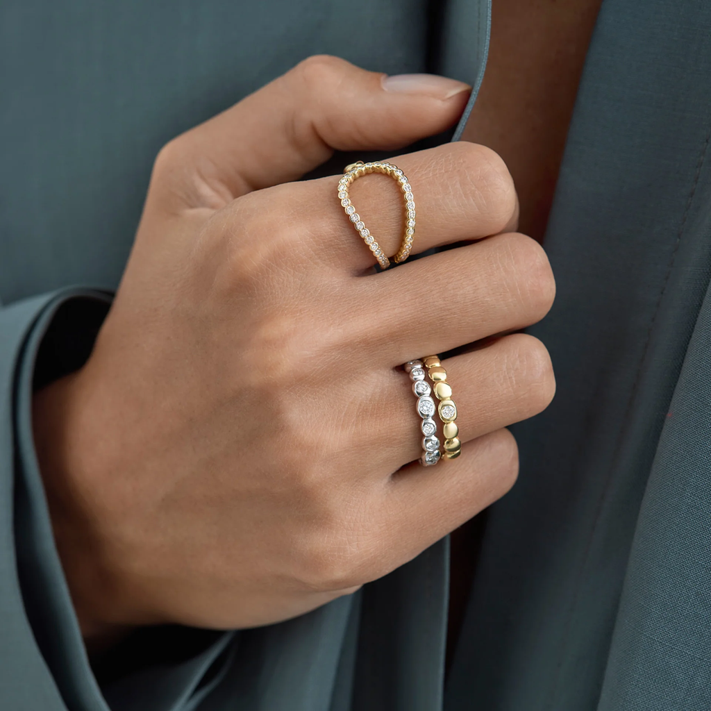 Ocean Wave Diamond Ring | Lab Grown | 14K Gold | Nature Inspired Stacking Band