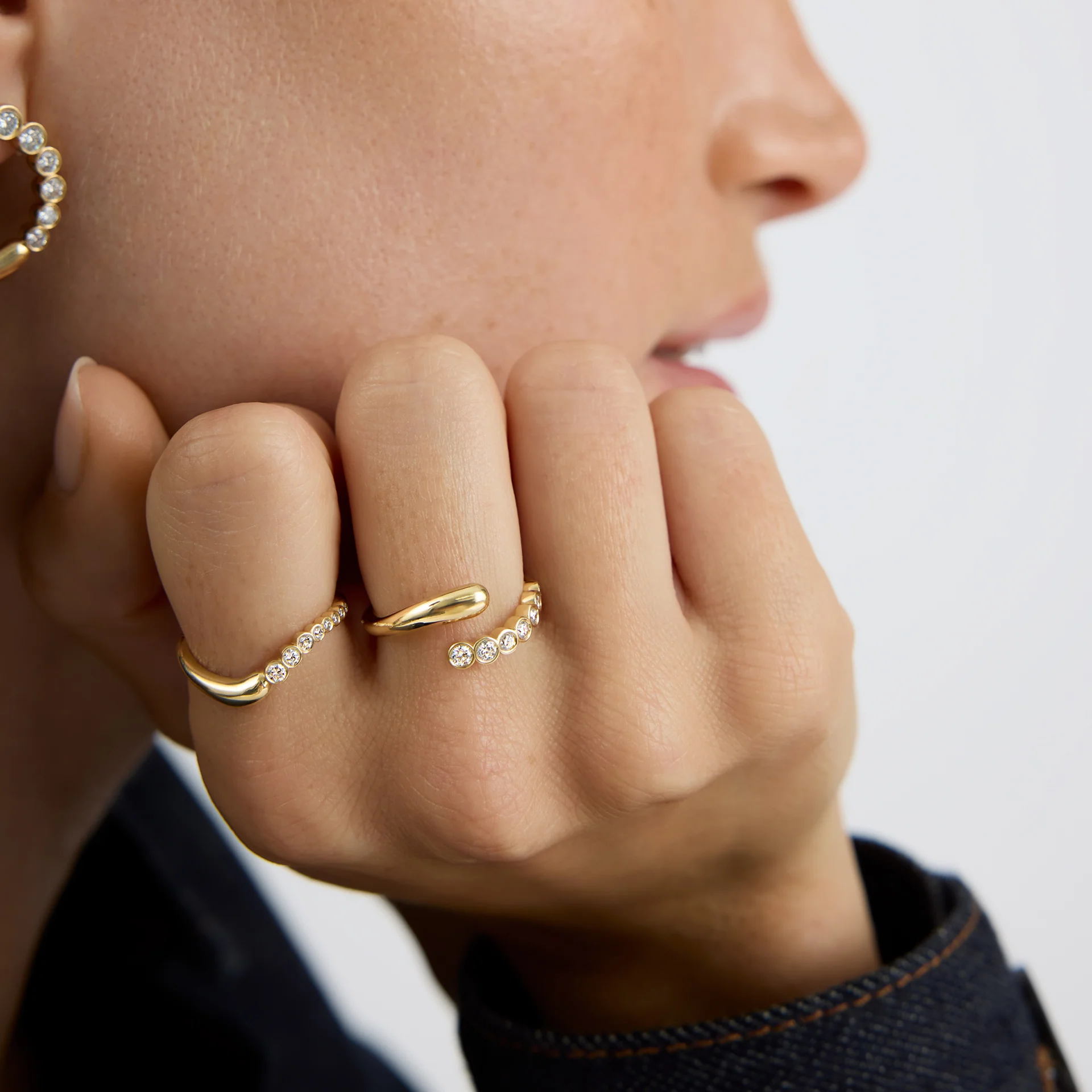 Two Ends Diamond Open Wedding Ring | Pavé Lab Grown Diamond | 14K Yellow Gold