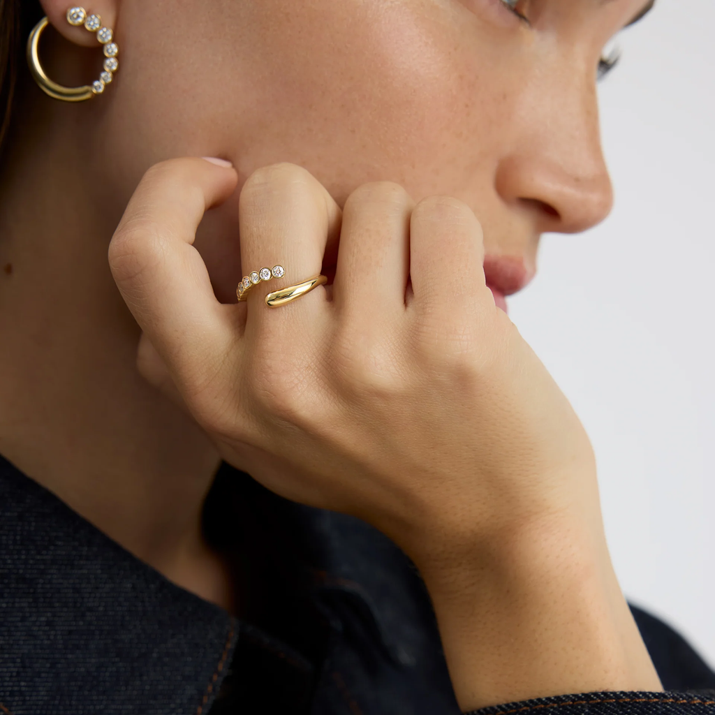 Two Ends Diamond Open Wedding Ring | Pavé Lab Grown Diamond | 14K Yellow Gold