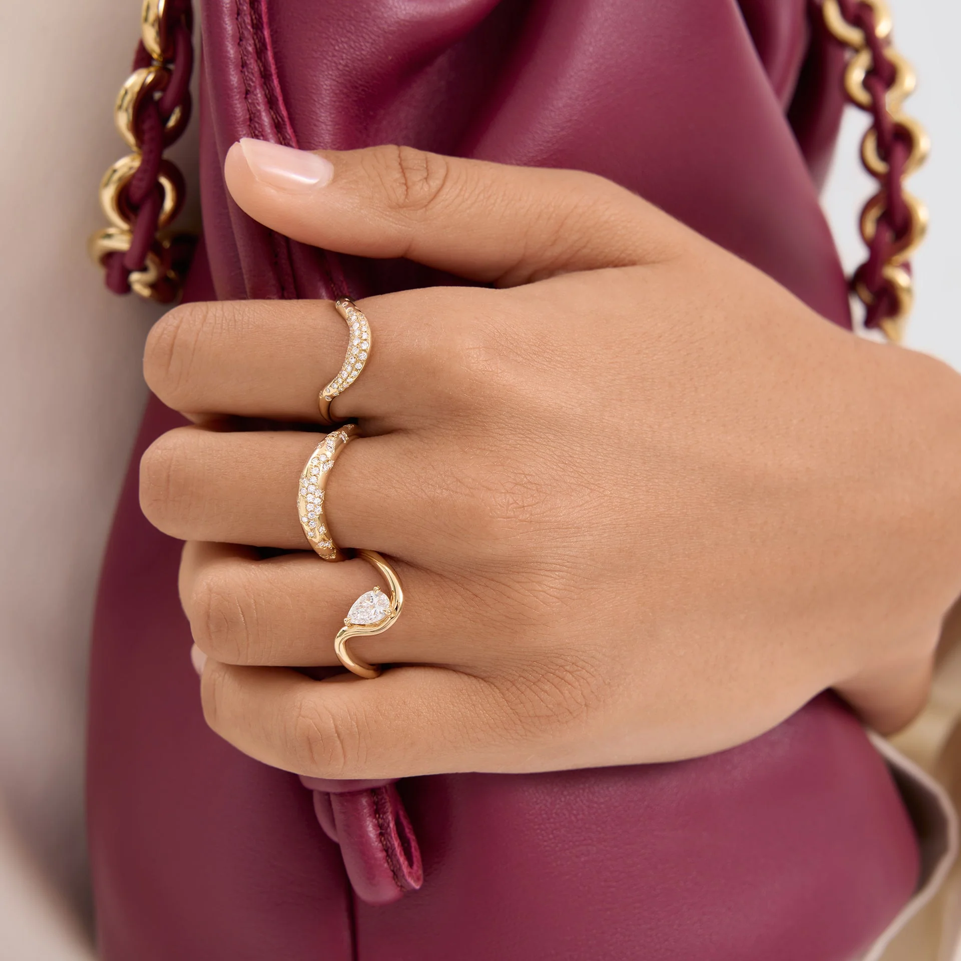 Pear Diamond Wave Engagement Ring | Lab Grown | 14K Gold Solitaire