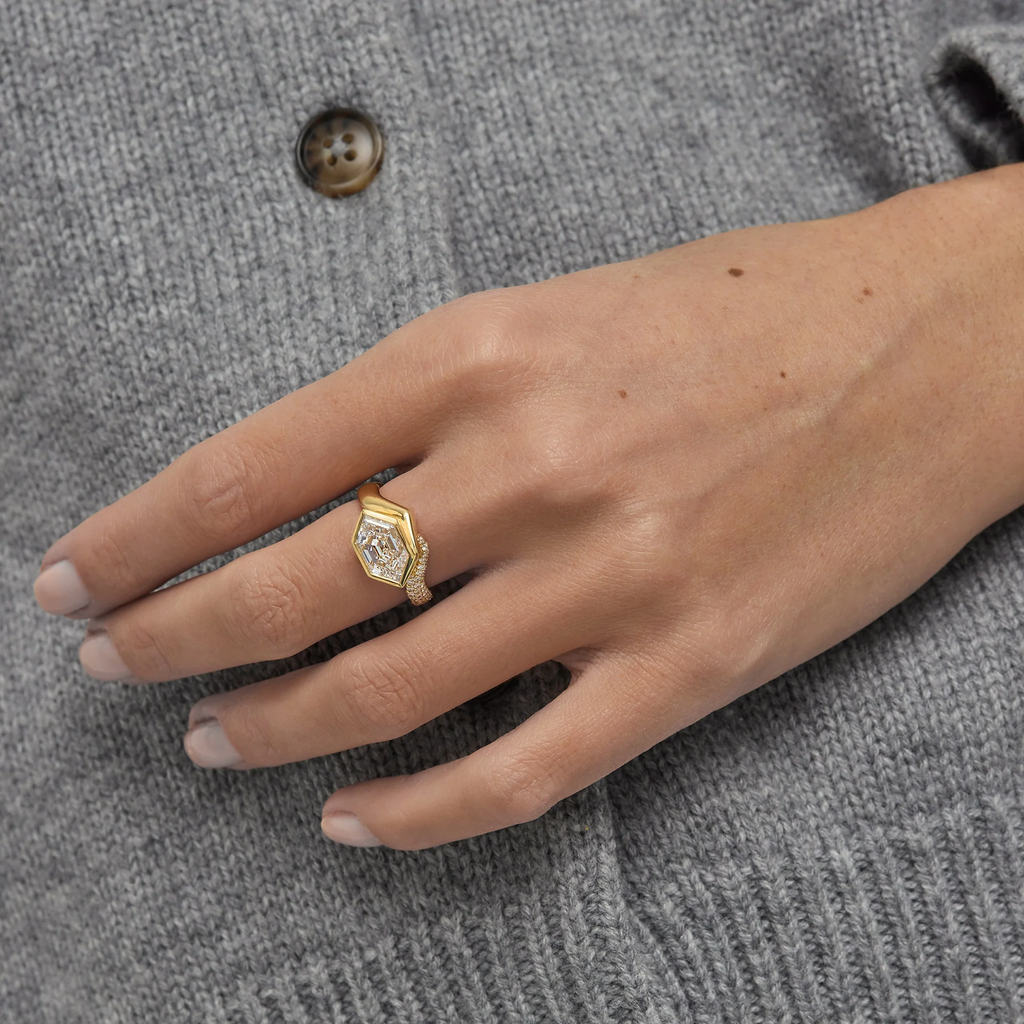 Hexagon Diamond Engagement Ring | Unique Halo | Lab Grown Diamond