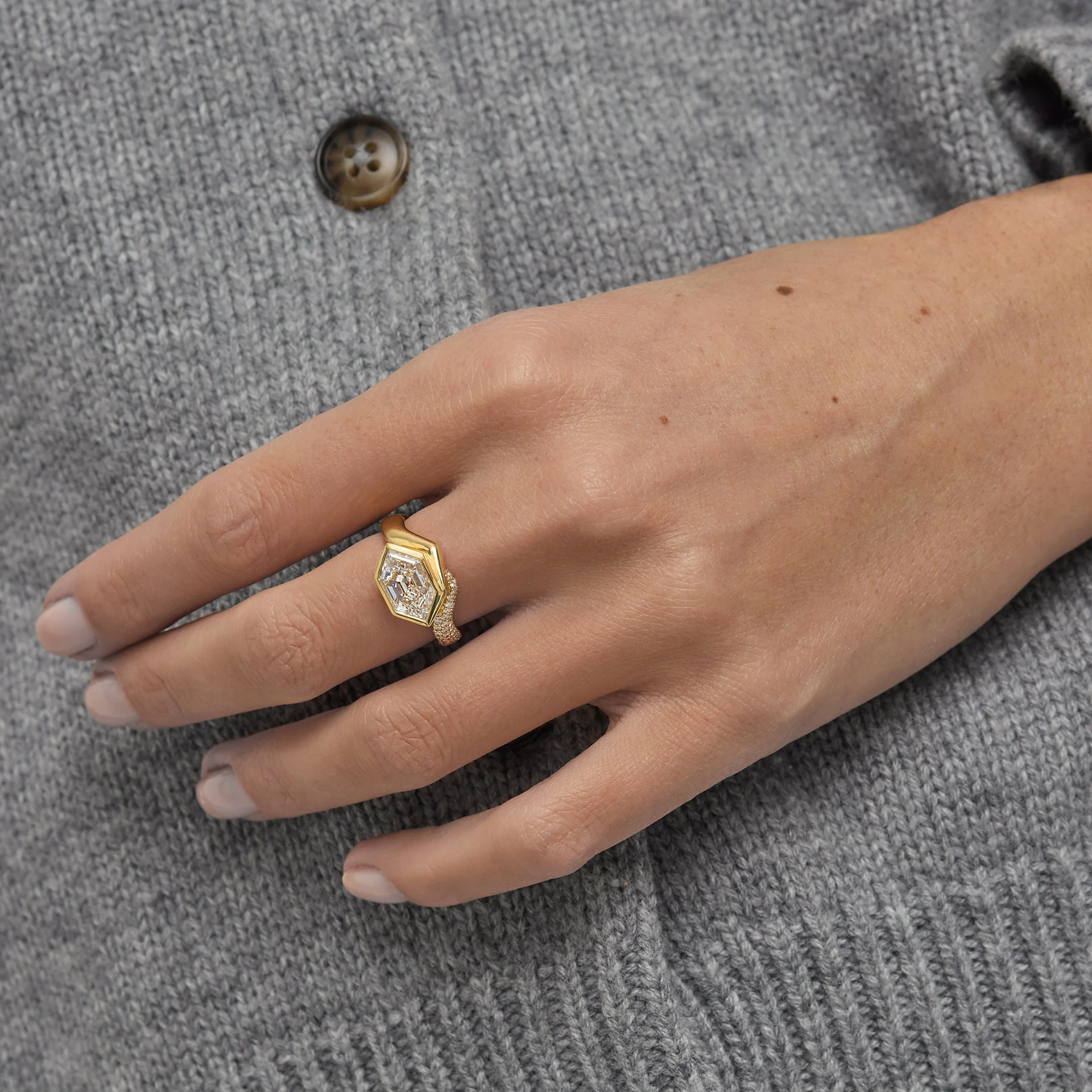 Hexagon Diamond Engagement Ring | Unique Halo | Lab Grown Diamond