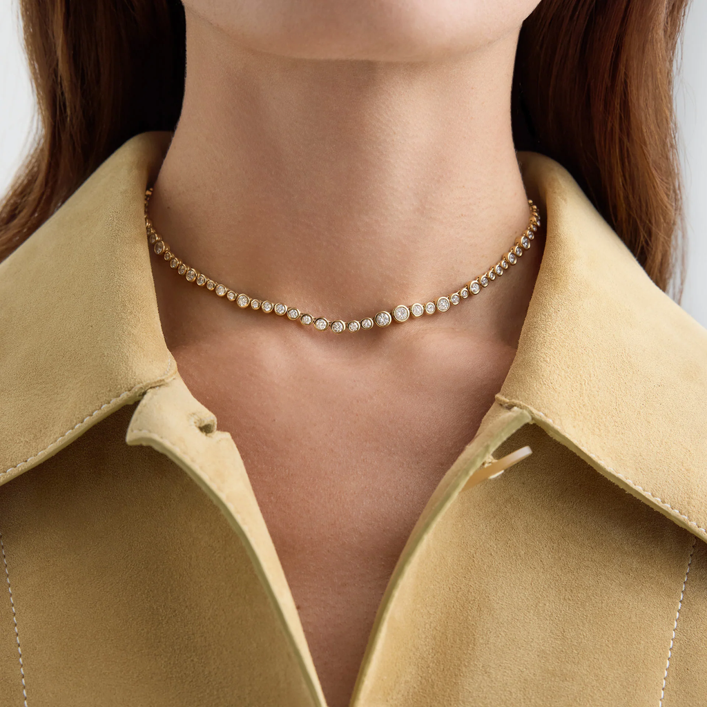 Diamond Tennis Necklace | Round Bezel Set | Lab Grown | 14K / 18K Gold