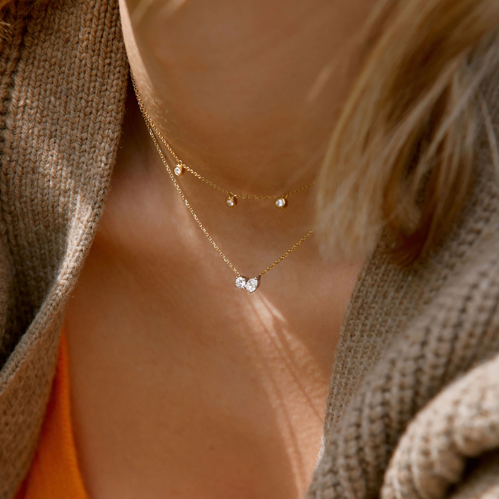 Minimal Diamond Station Necklace | Bezel Set | Lab Grown | 14K Yellow Gold