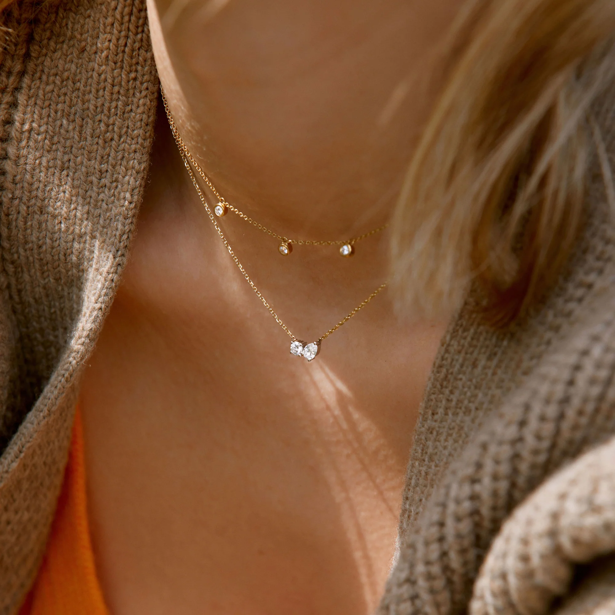 Minimal Diamond Station Necklace | Bezel Set | Lab Grown | 14K Yellow Gold