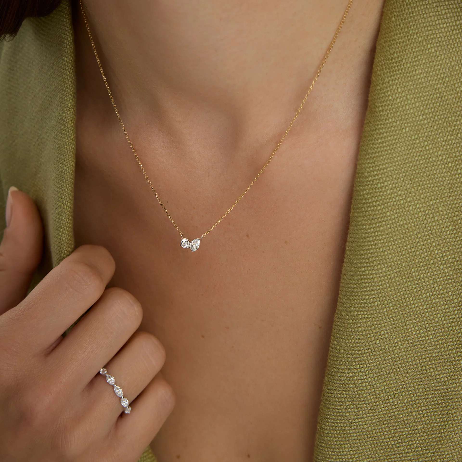 Round & Pear Lab Diamond Duo Necklace