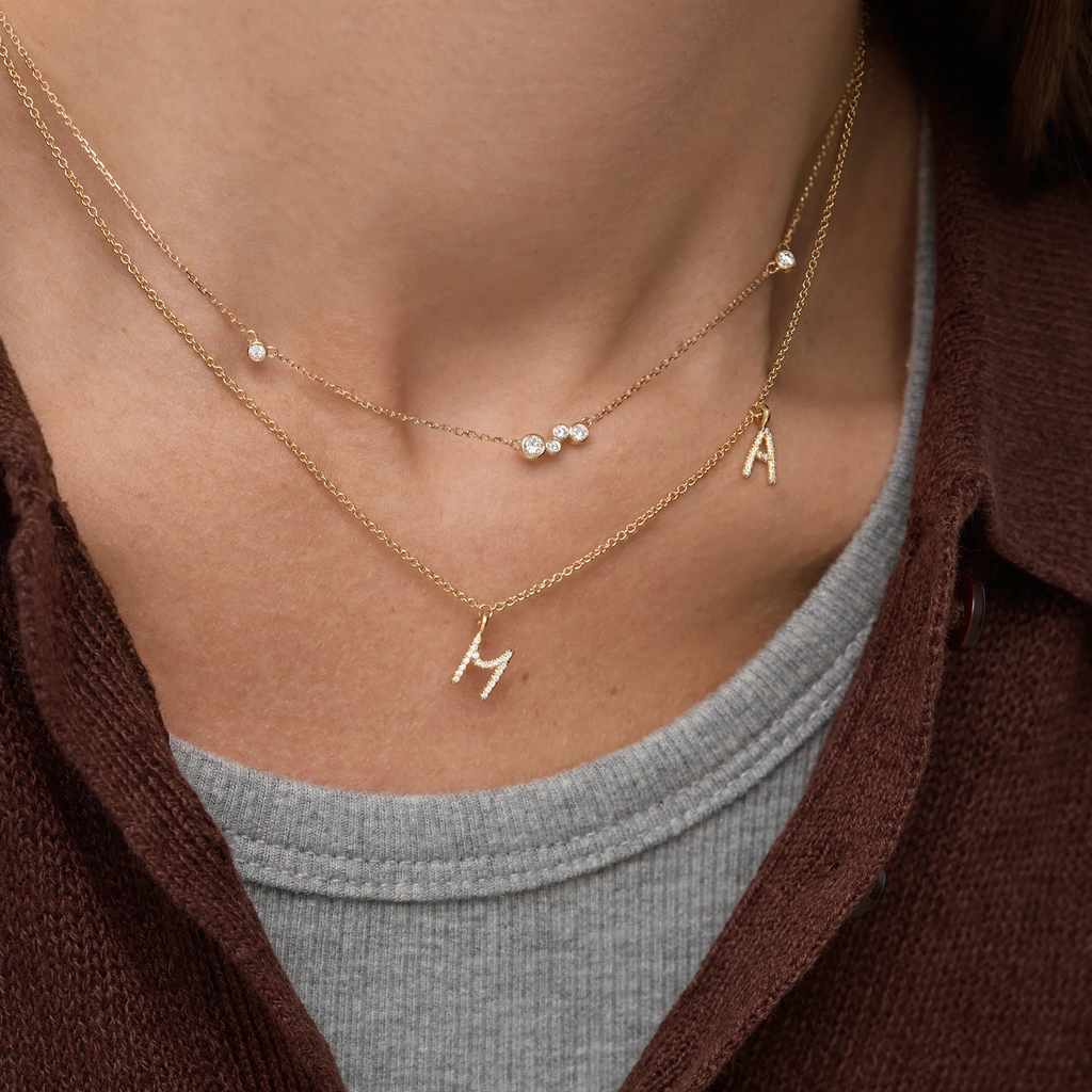 Dainty Six Stone Diamond Station Necklace | Lab Grown | 14K Gold | Gift for Her