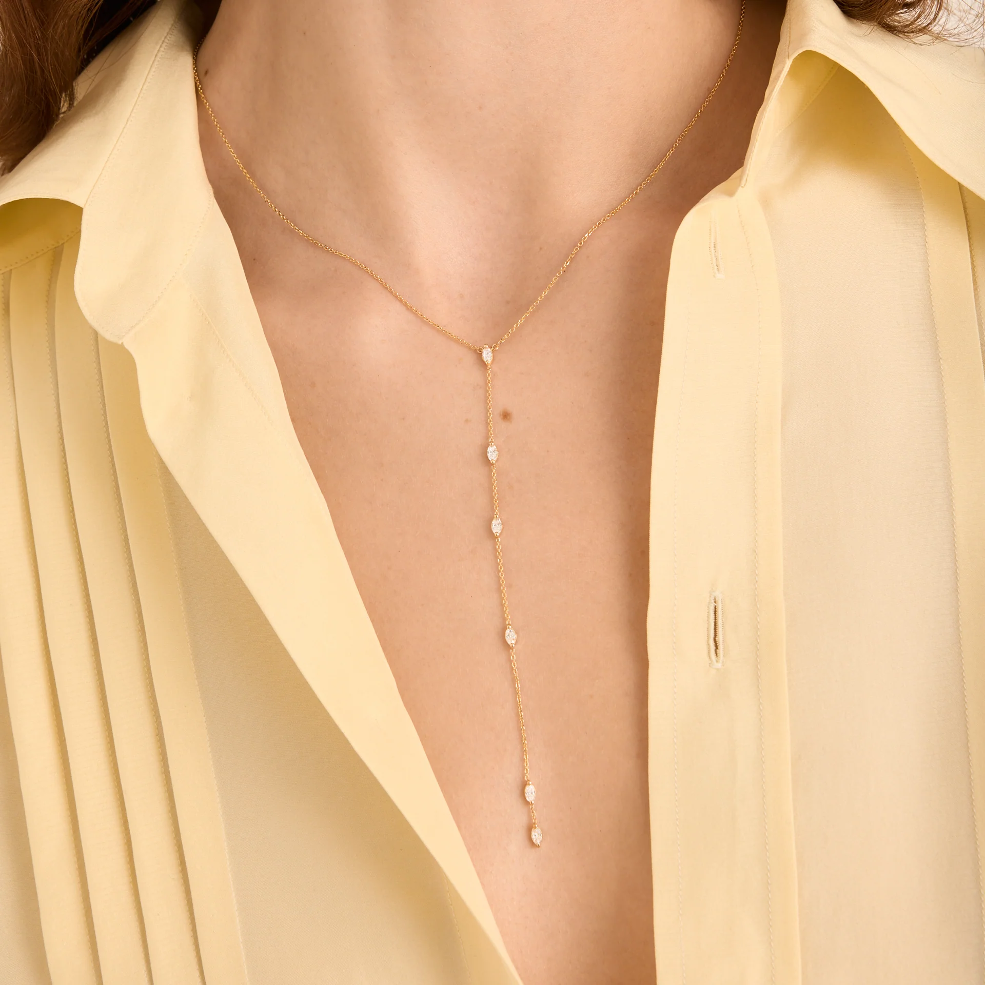 Marquise Cut Diamond Lariat Necklace | Lab Grown | 14K / 18K Gold