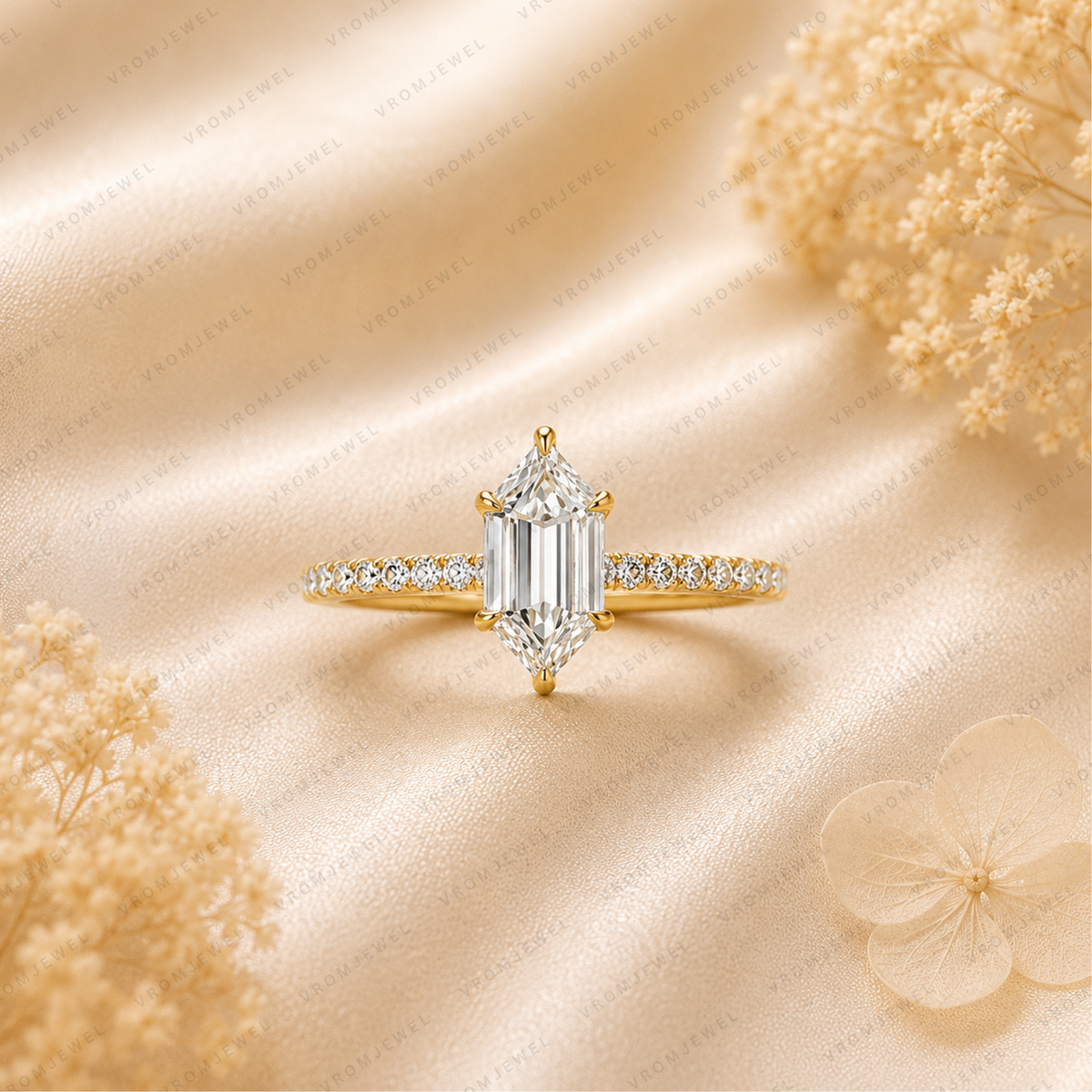 Hexagon Lab Diamond Solitaire Engagement Ring