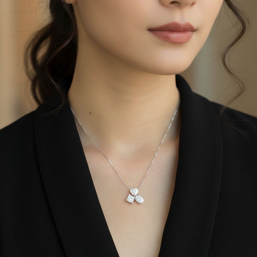 Heart Oval & Princess Multi Shape Pendant Necklace | Lab Grown Diamond | 14K Yellow Gold Minimal Design