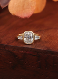Cushion Cut Lab Grown Diamond Engagement Ring, Tapered Baguette Side Stone Ring, 14K Yellow Gold, Three Stone Diamond Ring, Proposal Ring