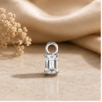 Dainty Lab Diamond Emerald Charm Earrings: 14k Gold Bridal Jewelry