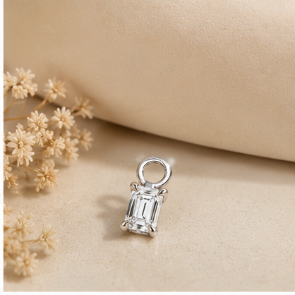 Dainty Lab Diamond Emerald Charm Earrings: 14k Gold Bridal Jewelry