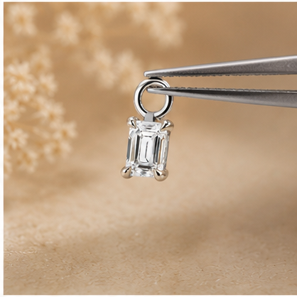 Dainty Lab Diamond Emerald Charm Earrings: 14k Gold Bridal Jewelry