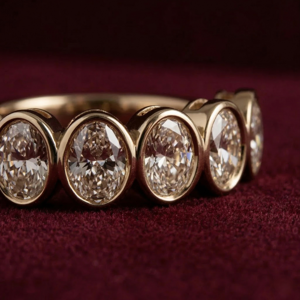 Seven Stone Oval Lab Grown Diamond Anniversary Band in Solid 14K Gold
