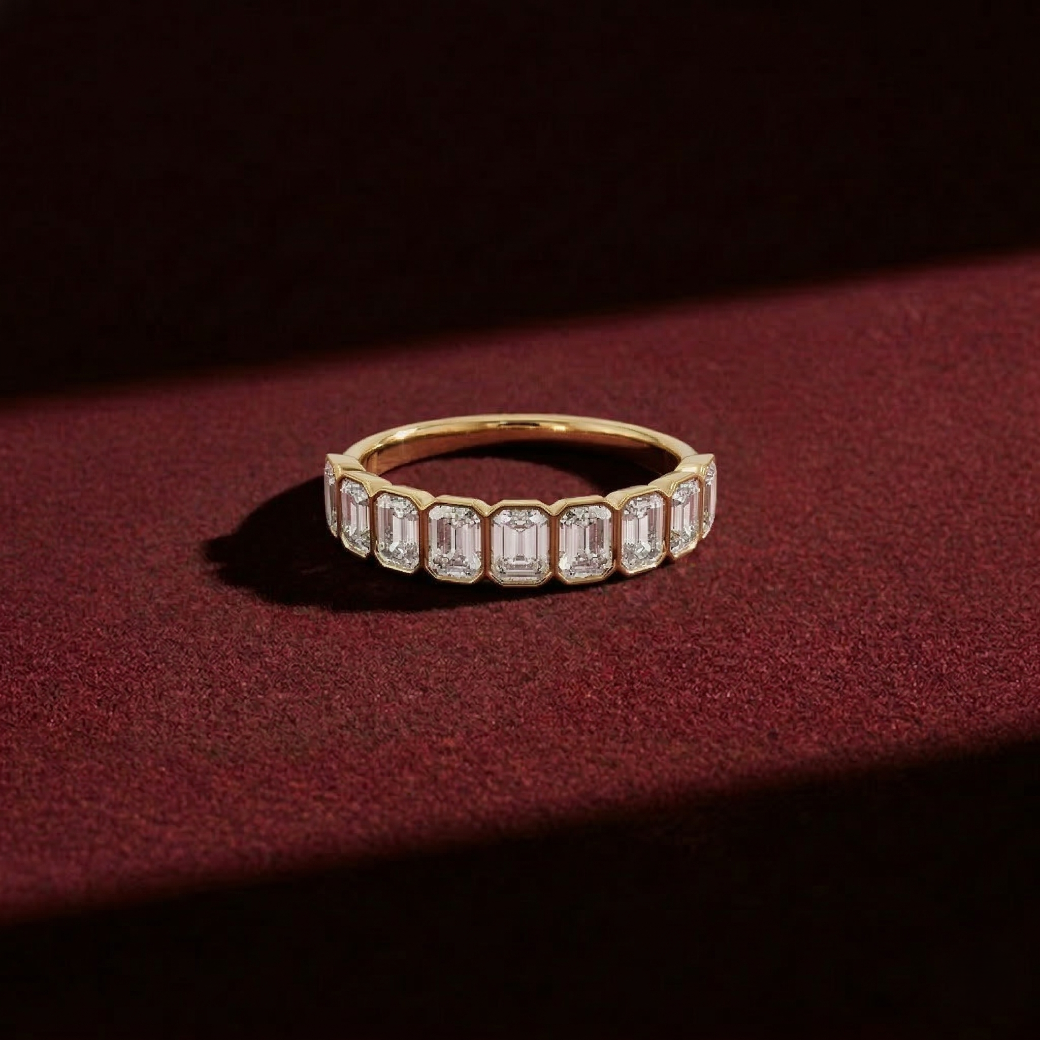 Emerald Cut Lab Grown Diamond Bezel Set Bridal Ring in Solid 14K Gold