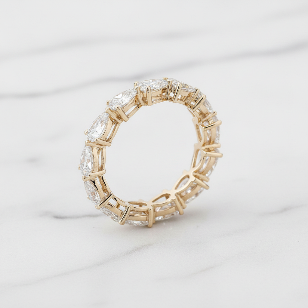 Modern Pear Cut Eternity Ring East West Style | Lab Grown Diamond | 14K Yellow Gold