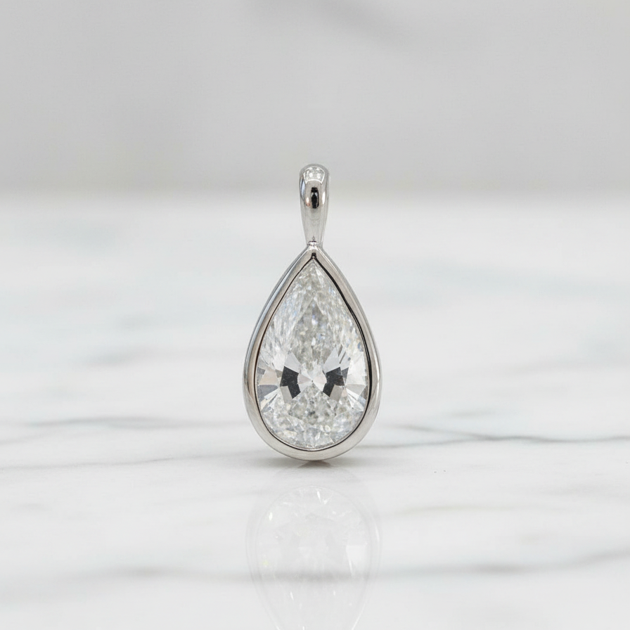 Bezel Pendant Pear Shaped | Lab Grown Diamond | 14K Yellow Gold Solitaire