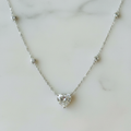 Heart Pave Minimalist Necklace with Station Chain | Lab Grown Diamond | 14K Yellow Gold
