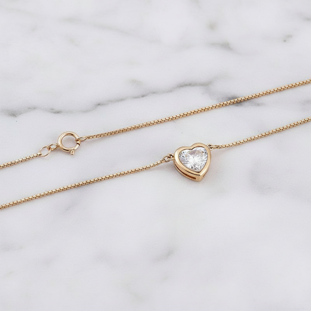 Minimalist Heart Cut Bezel Pendant Necklace | Lab Grown Diamond | 14K Yellow Gold