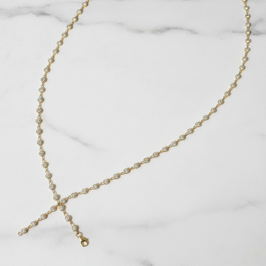 Minimalist Tennis Necklace Bezel Set | Lab Grown Diamond | 14K Yellow Gold