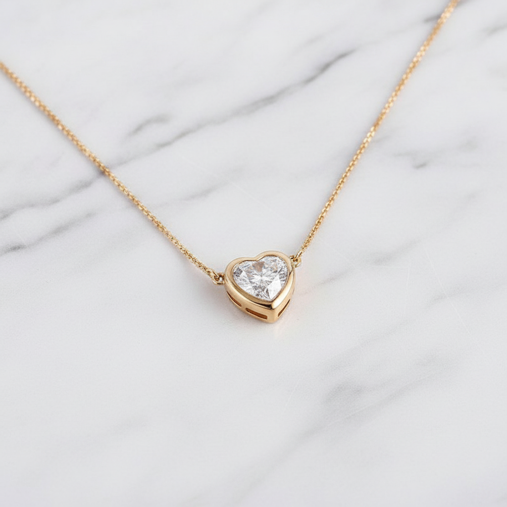 Minimalist Heart Cut Bezel Pendant Necklace | Lab Grown Diamond | 14K Yellow Gold