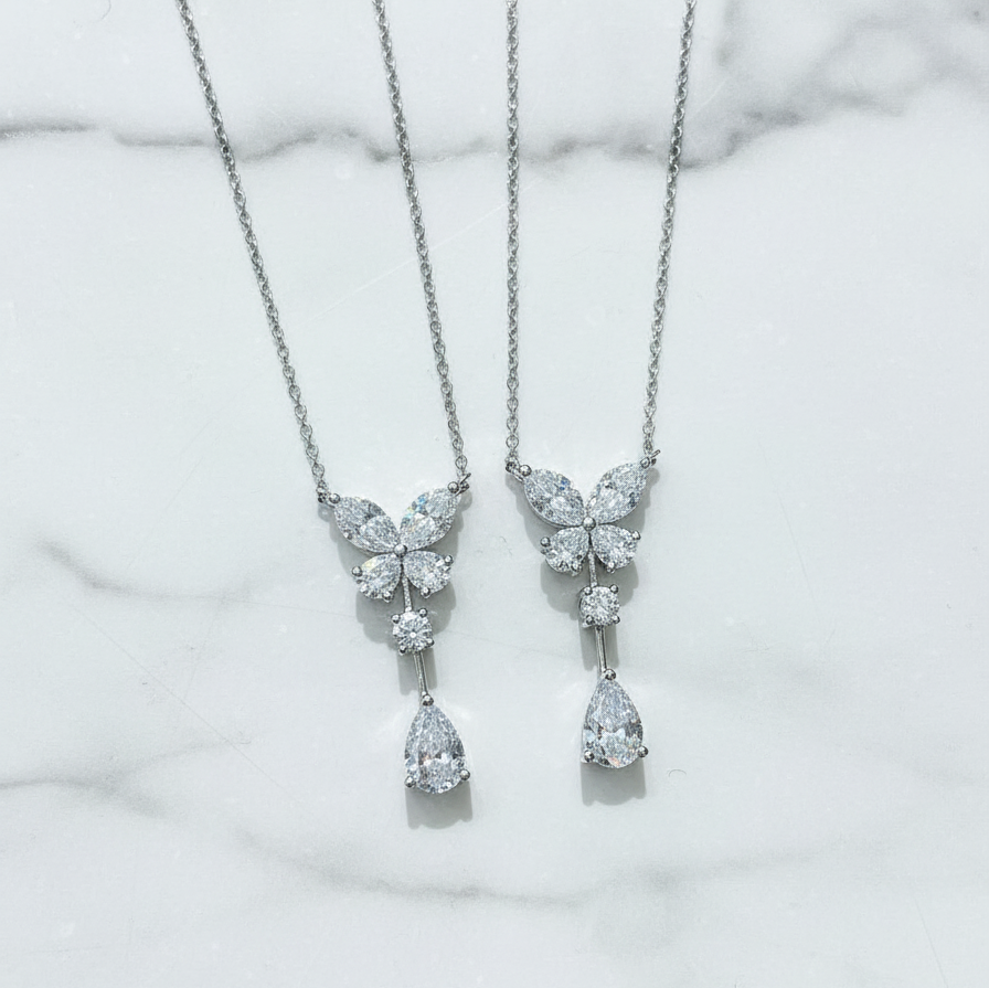 Butterfly Teardrop Dangle Pendant Necklace | Lab Grown Diamond | 14K Yellow Gold
