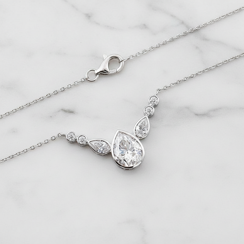 Pear Cut Chevron Pendant Necklace | Lab Grown Diamond | 14K Yellow Gold Minimalist