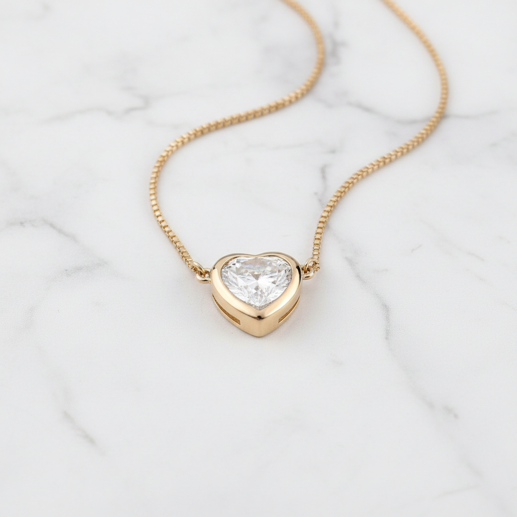 Minimalist Heart Cut Bezel Pendant Necklace | Lab Grown Diamond | 14K Yellow Gold