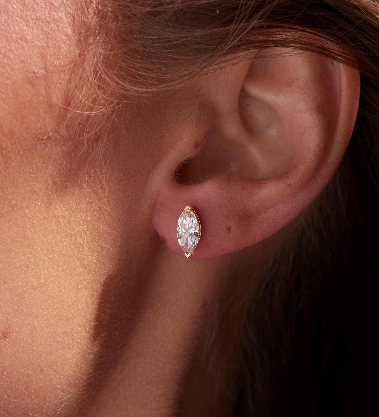 Marquise Lab Grown Diamond Stud Earrings in Solid 14K Gold for Women