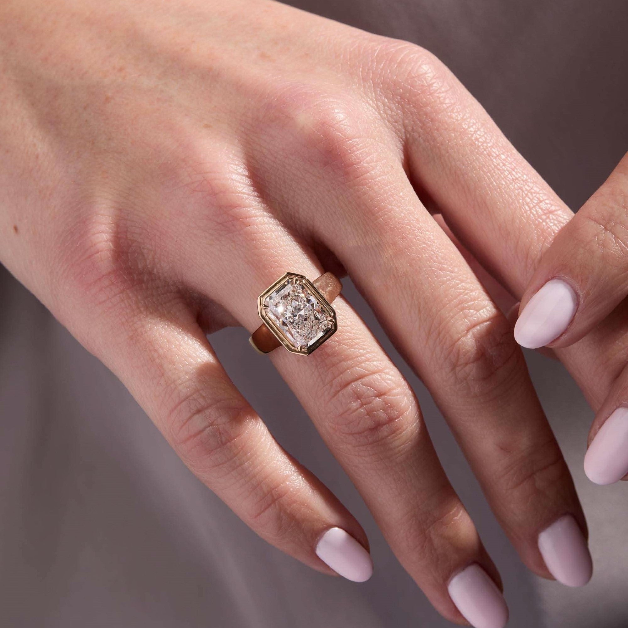 Modern Radiant Cut Bezel Set Ring | Lab Grown Diamond | 14K Yellow Gold Fine Jewelry
