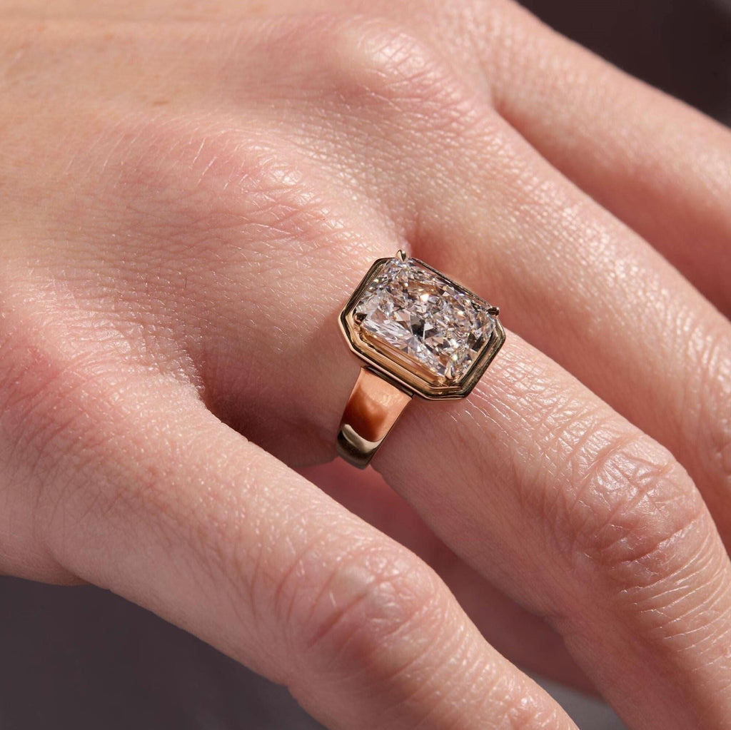 Modern Radiant Cut Bezel Set Ring | Lab Grown Diamond | 14K Yellow Gold Fine Jewelry