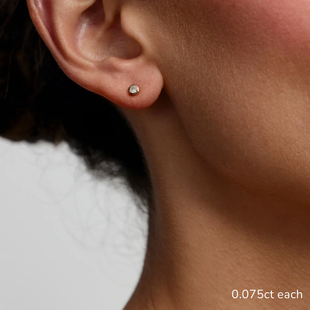 Round Lab Grown Diamond Bezel Set Solitaire Stud Earrings in Solid 14K Gold