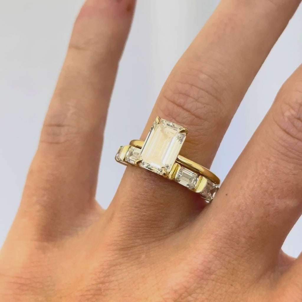 Classic Emerald Solitaire Engagement Ring | Lab Grown Diamond | 14K Yellow Gold Elegant Bridal Ring