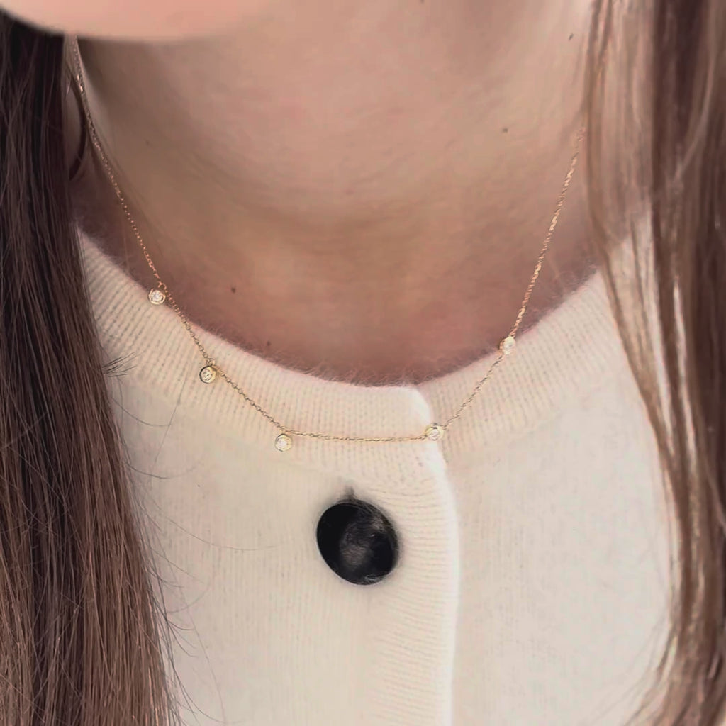Minimal Diamond Station Necklace | Bezel Set | Lab Grown | 14K Yellow Gold