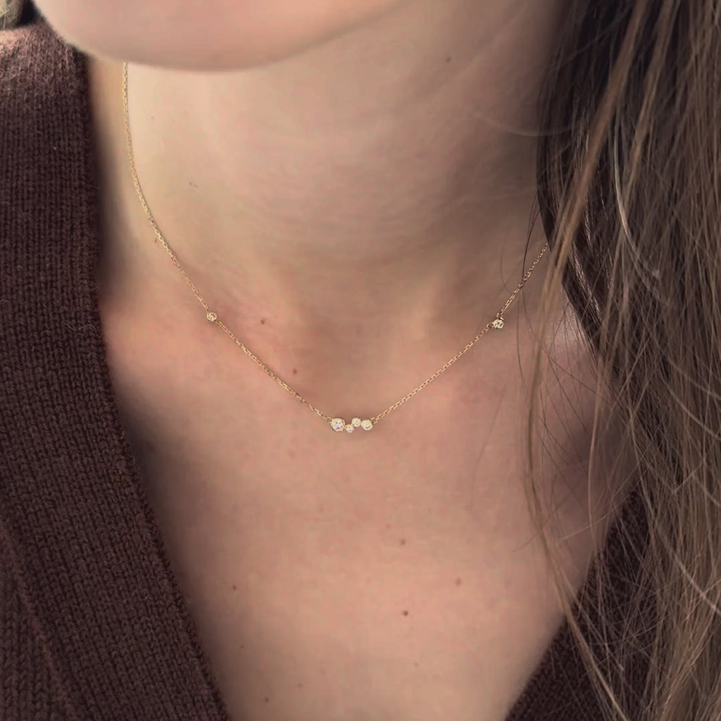 Dainty Six Stone Diamond Station Necklace | Lab Grown | 14K Gold | Gift for Her