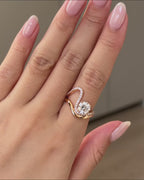 Round Lab Grown Diamond Engagement Ring, Twisted Pavé Diamond Ring, 14K Gold Infinity Style Ring, Unique Halo Diamond Ring