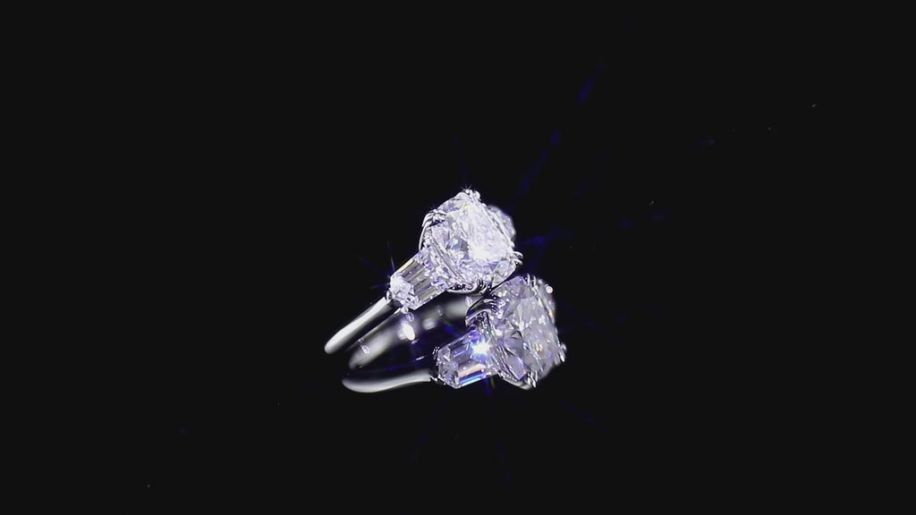 Unique Cushion Cut Ring with Bullet Cut Side Stones | Lab Grown Diamond | 14K Yellow Gold