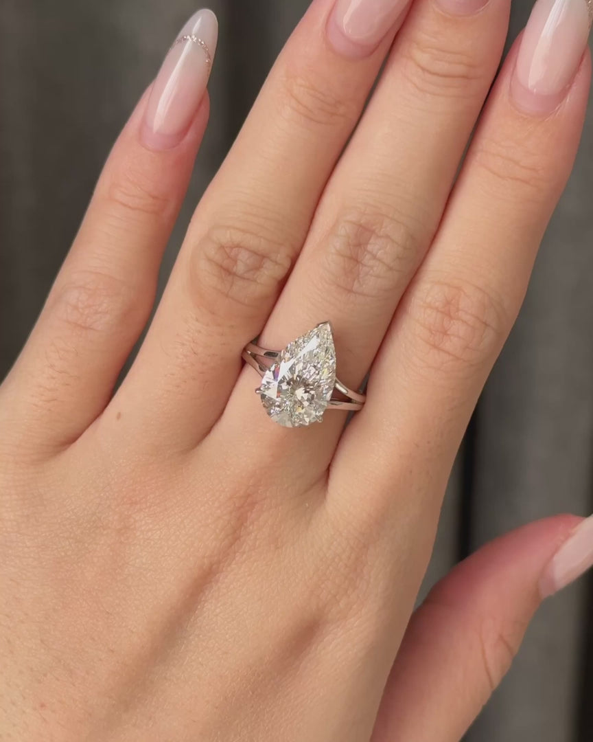 5 Carat Pear Lab Grown Diamond Engagement Ring, Pear Solitaire Diamond Ring, 14K White Gold Statement Ring, IGI Certified
