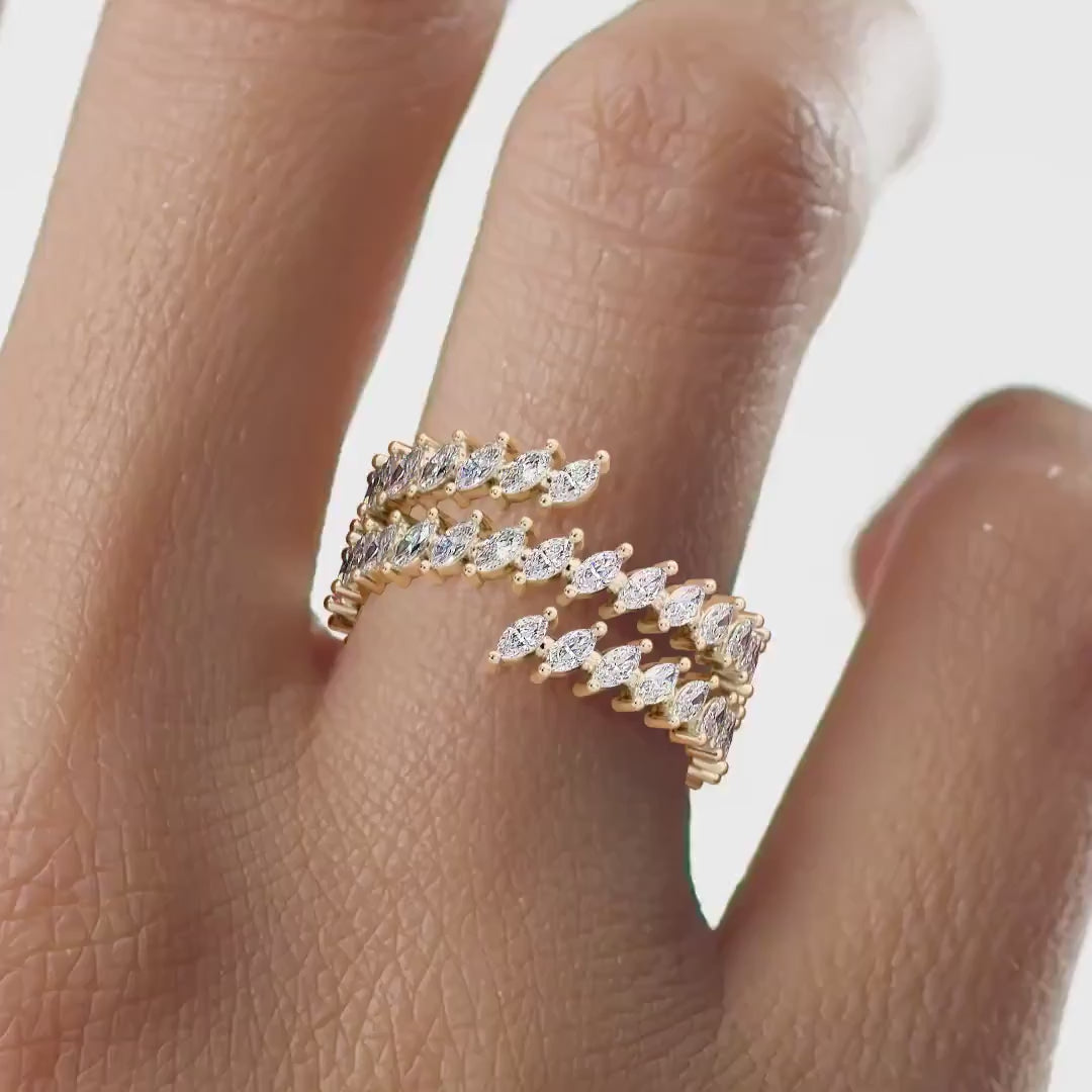 Marquise Wrap Around Ring | Lab Grown Diamond | 14K Yellow Gold Contemporary Look