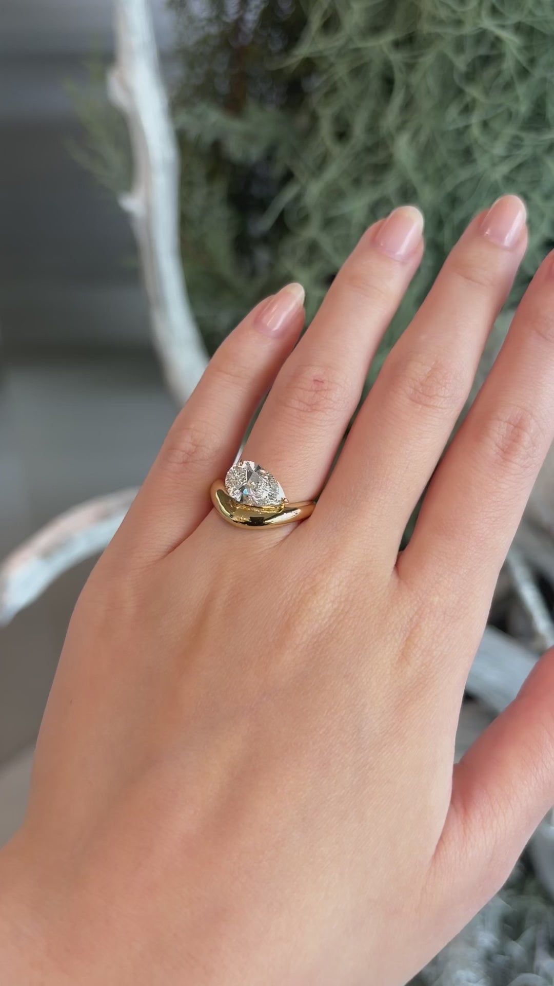 Pear Cut Wrap Twist Ring | Lab Grown Diamond | 14K Yellow Gold Smooth Modern Setting