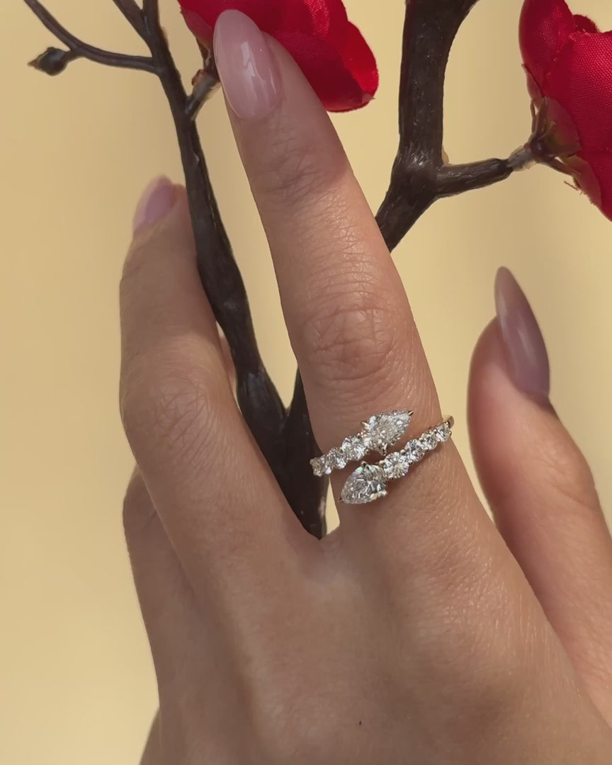 Pear Lab Grown Diamond Toi et Moi Ring, Two Pear Diamond Engagement Ring, 14K Yellow Gold Diamond Ring, Minimalist Two Stone Ring