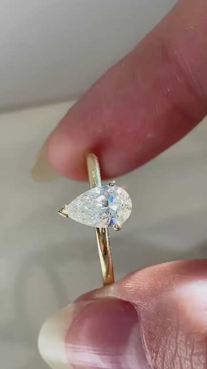 Pear Cut Lab Grown Diamond Solitaire Engagement Ring in Solid 14K Gold